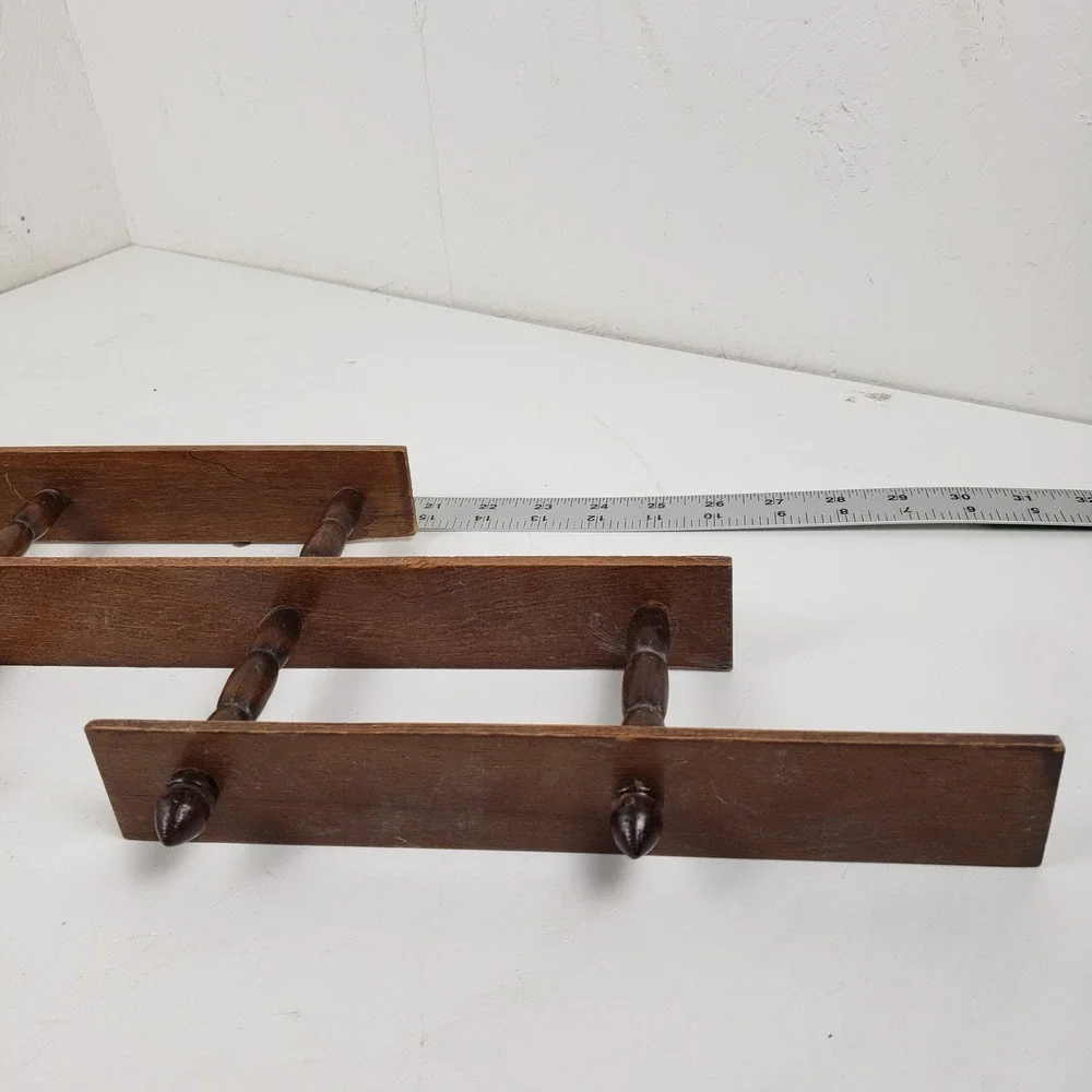 Vtg MCM Wood Spindle Tiered Wall Trinket Knick Knack Shelf Wall Display 27x9